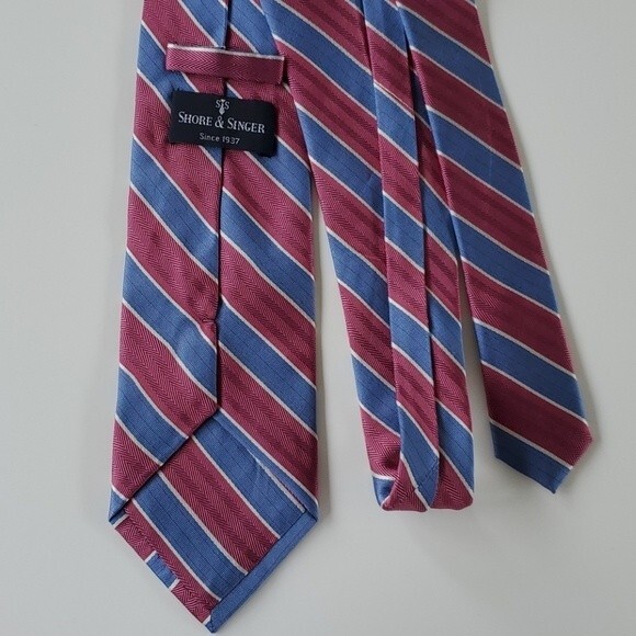 SHORE & SINGER 100% SILK TIE PINK BLUE 3.25 - Picture 4 of 6